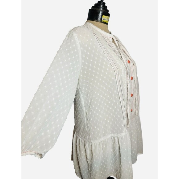 Matilda Jane Women's Light The Way Swiss Dot Tunic Blouse Sz M Cream Sheer - Picture 3 of 8